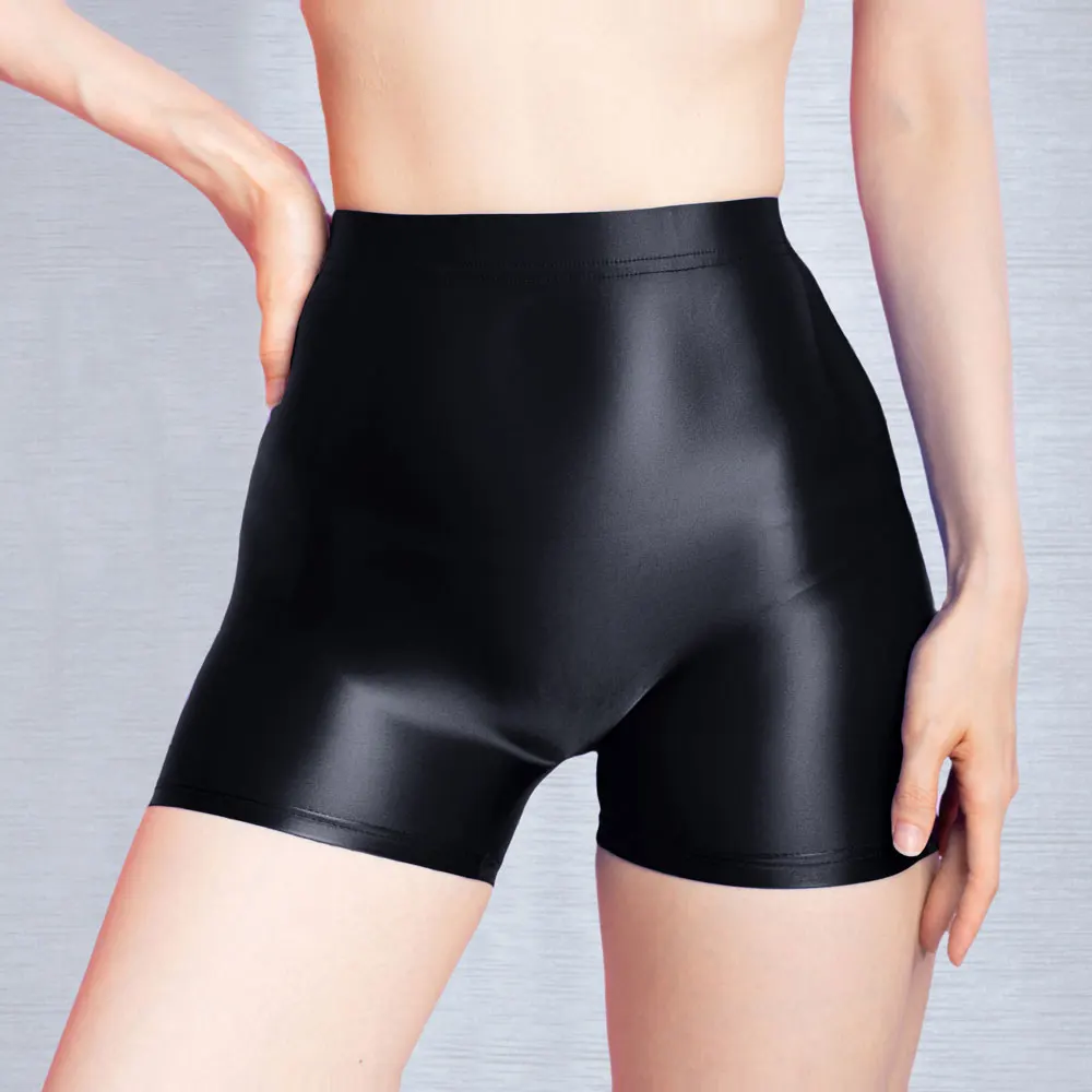 Thin Sheer Women\'s Boy Shorts High Elastic Wrap Hip Shaper Wear Satin Shiny Panties Breathable Front Crotch Seamless Safe Pants