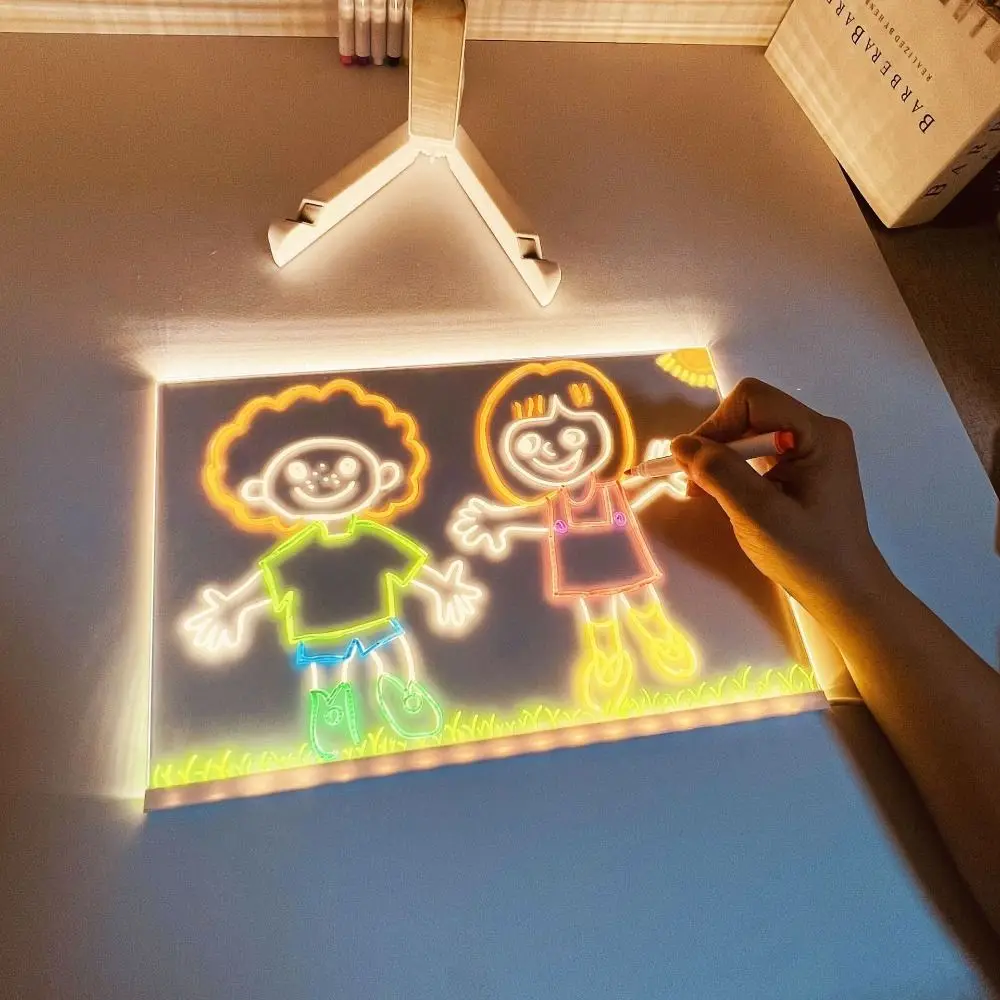 Acrylic Colorful LED Writing Board Night Light Decorative Message Board Erasable Handwritten Kids Drawing Board Painting Board