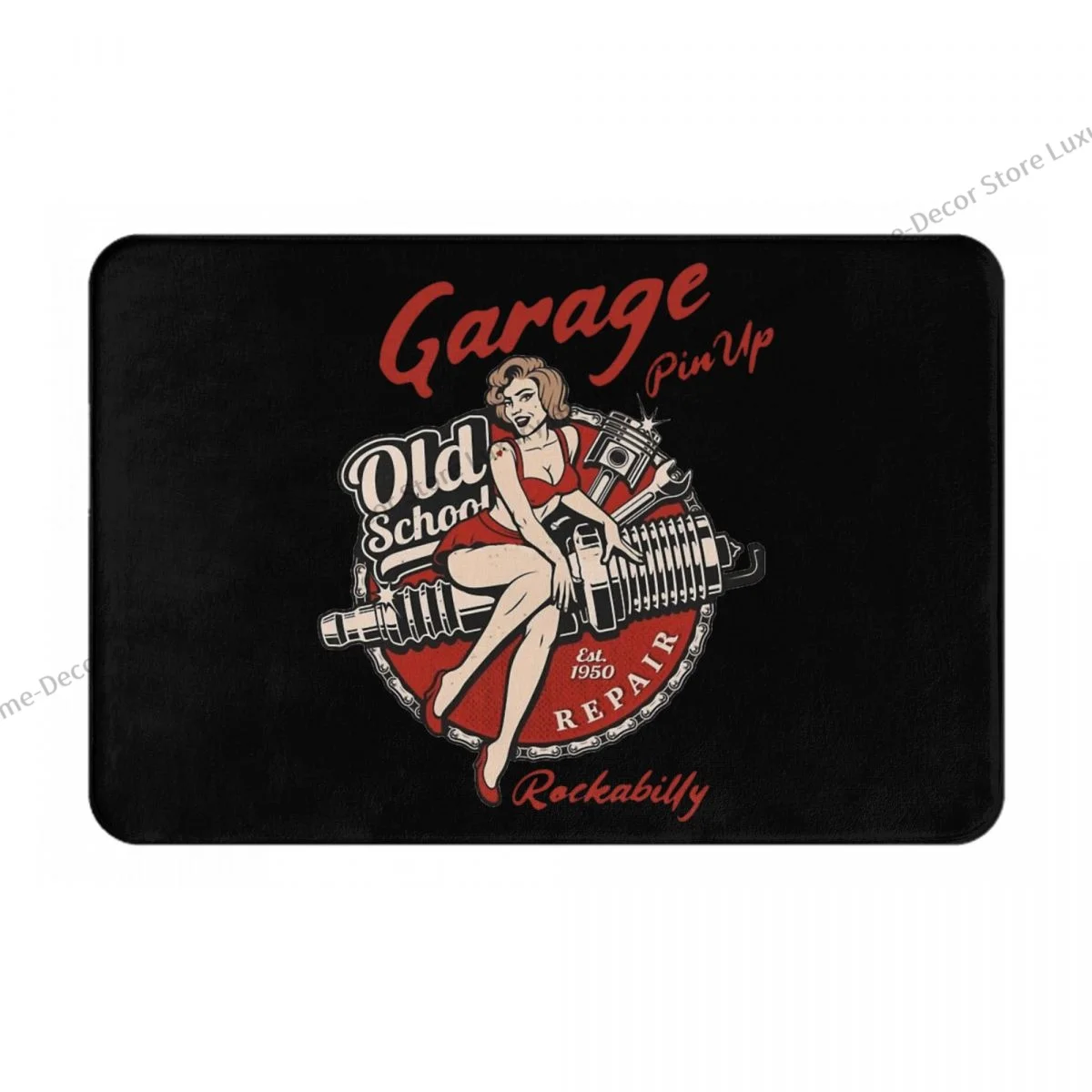 Non-slip Doormat Kitchen Mat Old School Garage Pin Up Girl Essential Floor Carpet Welcome Rug Home Decorative