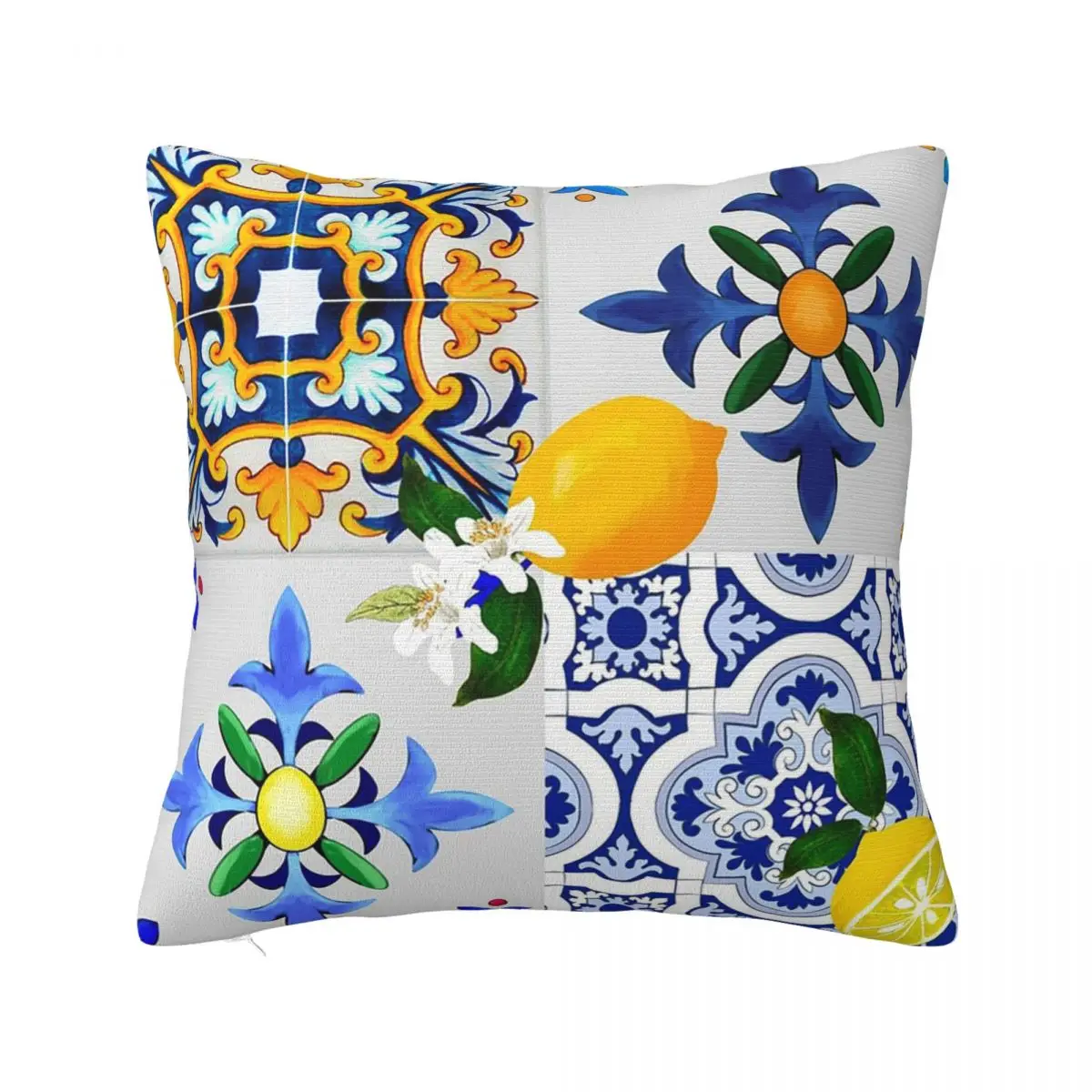 Majolica,Lemons,Sicilian Tiles,citrus,flowers,tiles,summer Pillowcase Pillows Cover Cushion Comfort Throw Pillow Cushions Used