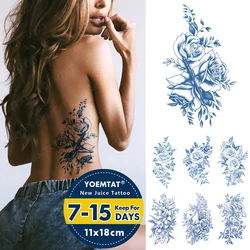 Waterproof Temporary Tattoo Sticker Cross Rose Back Genipin Herbal Semi-Permanent Juice Lasting Ink Body Art Flash Fake Tatoo