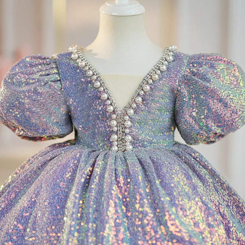 Robes à paillettes pour bébé fille, robe de mariée florale pour bébé, vêtements de fête princesse pour tout-petits, robe de gala formelle pour baptême d'anniversaire pour enfants