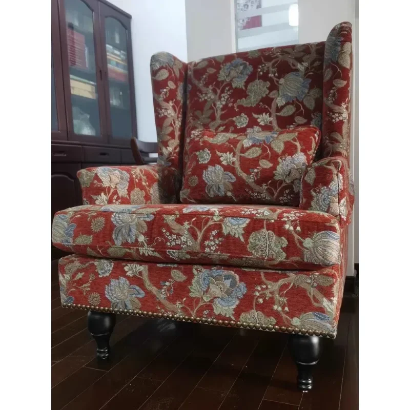 Amerykańskie krzesło tygrysie z litego drewna pojedynczy salon sofa z żakardowej tkaniny małe mieszkanie sypialnia fotel wypoczynkowy retro sofa