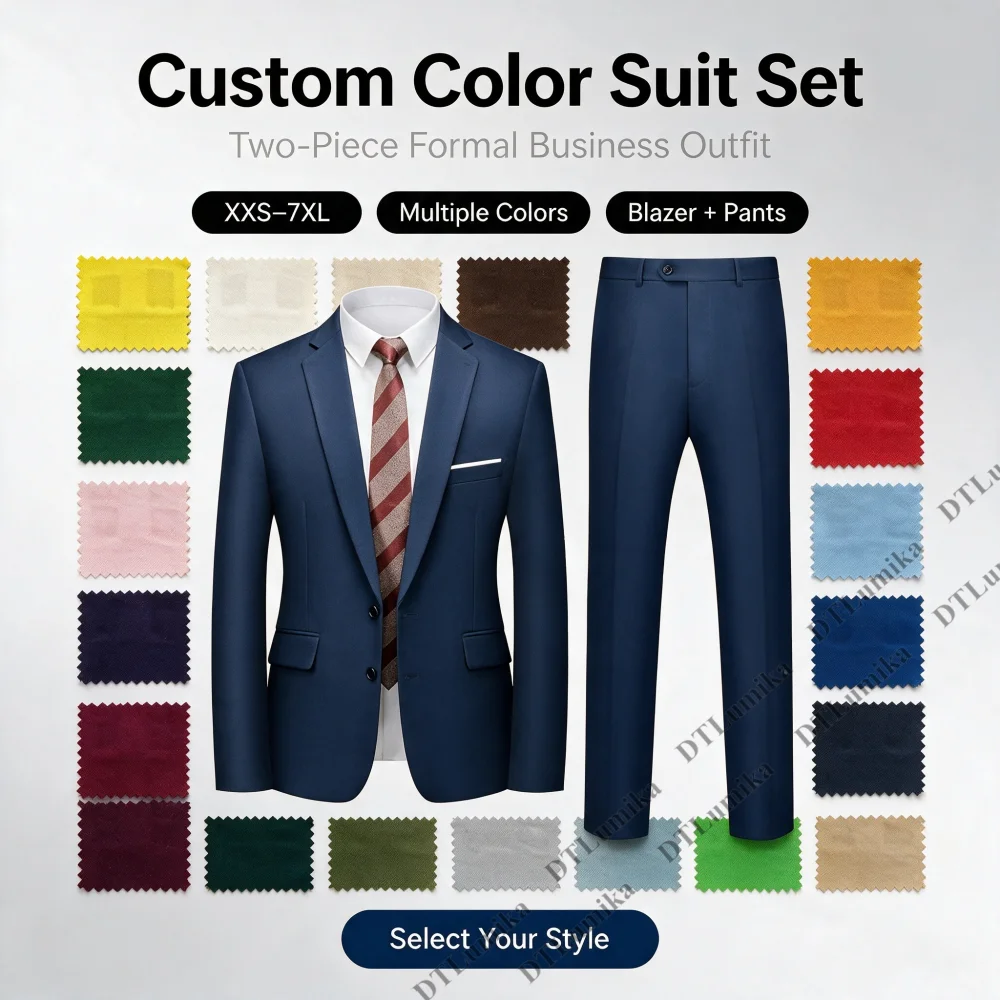 Customized Basic 2 Piece Mens Formal Suit Set Business Man Tuxedo Jacket Pants Personalized Banquet Wedding Suits for Groom