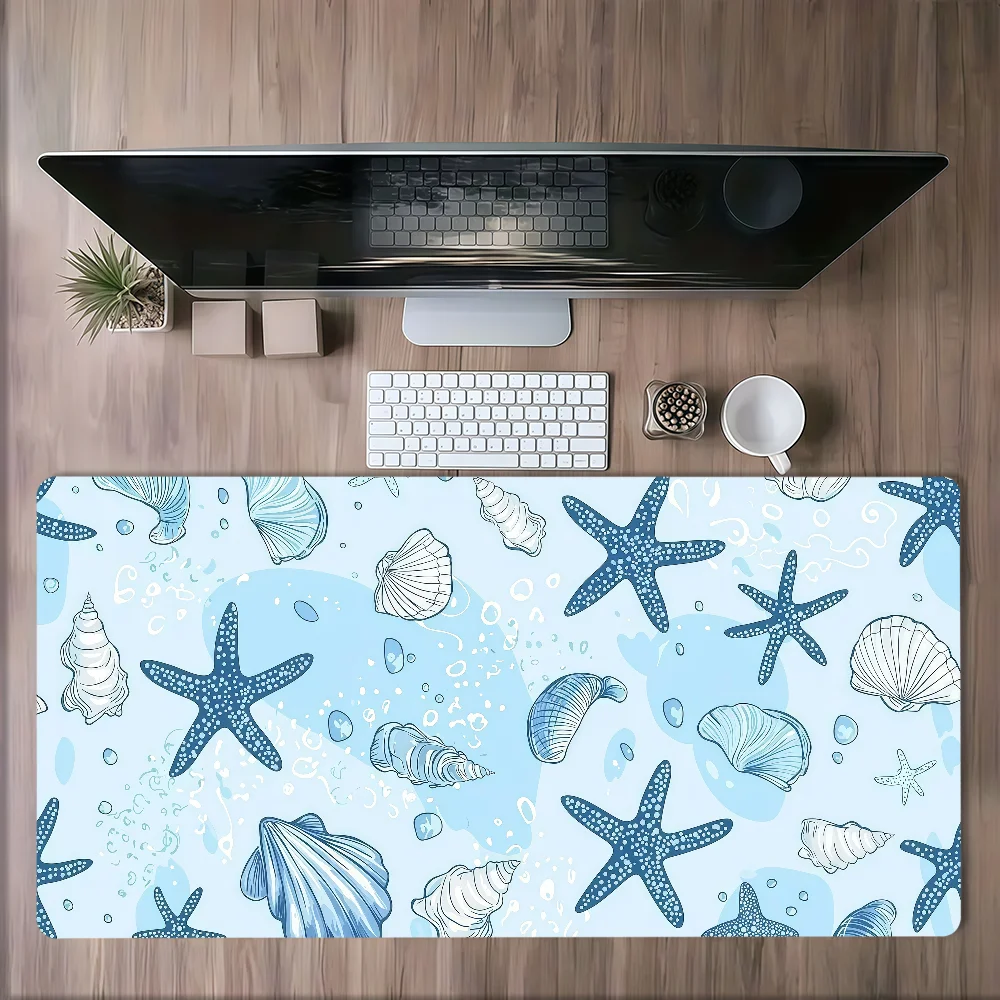 Ocean Breeze Cute Starfish Seashell Pattern Mouse Pad Large Non-slip Lockedge Desktop Computer Desk Mat Keyboard Office Student