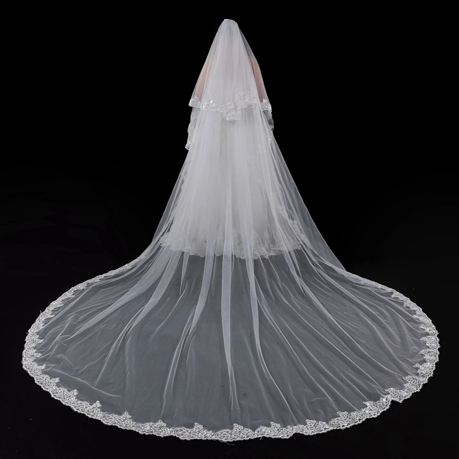 Neue Ankunft Weiß Elfenbein Spitze Rand Hochzeit schleier Zwei schichten Braut schleier für frauen hochzeit zubehör Velos de novia Braut schleier