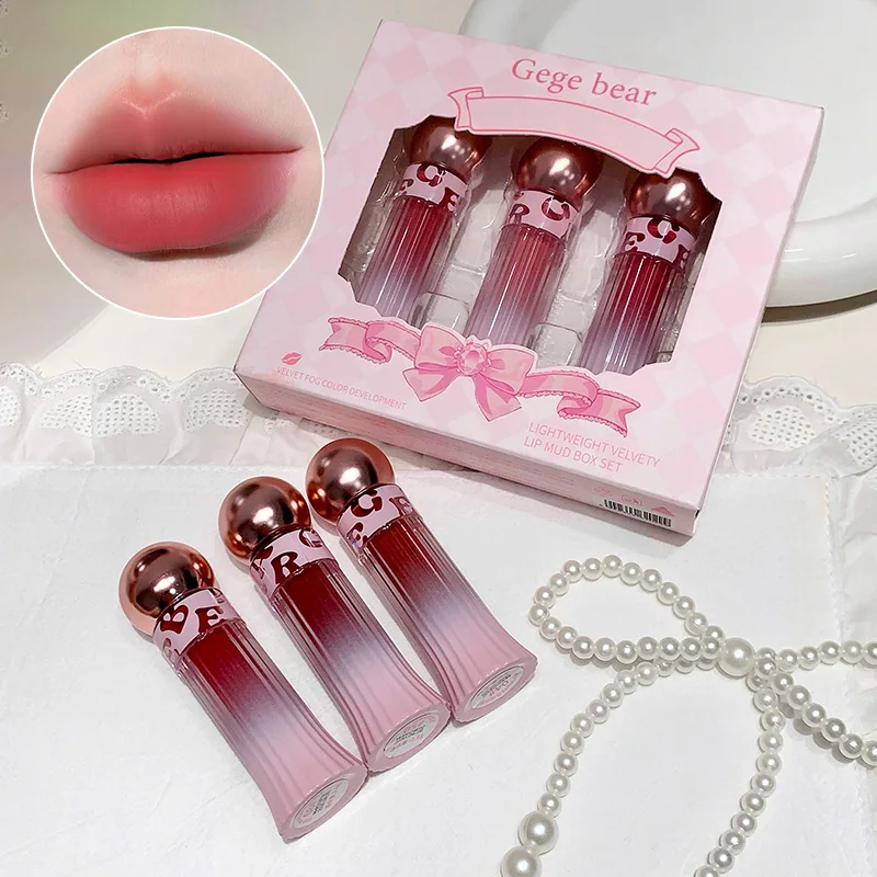 Brillo de labios aterciopelado ligero Gege Bear, color de estudiante de estilo coreano de terciopelo mate que no se desvanece fácilmente, brillo de labios natural