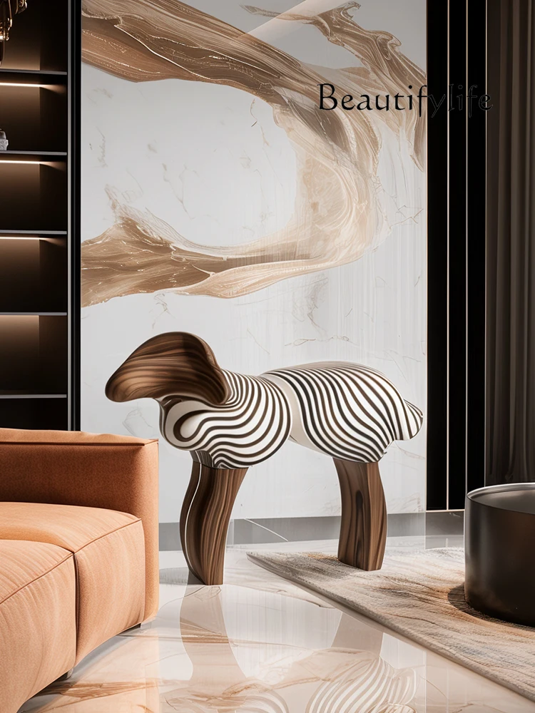 Italian light luxury creative abstract lamb solid wood stool artistic design sense household animal stool