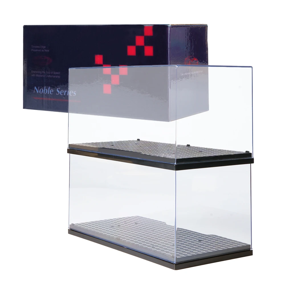 Vitrine en acrylique pour voitures miniatures 1:18/1:24, présentoir empilable anti-poussière avec base noire, boîte de rangement transparente pour objets de collection