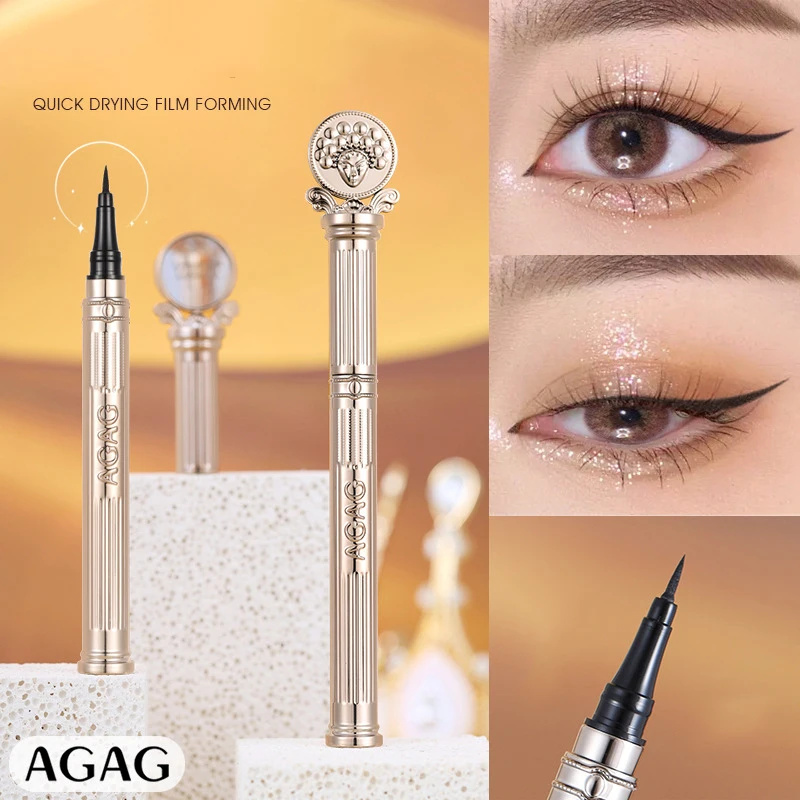 AGAG No-Skip Waterproof Eyeliner Slim Thick Black Quick Drying Smooth Liquid Eye Liner with Mirror