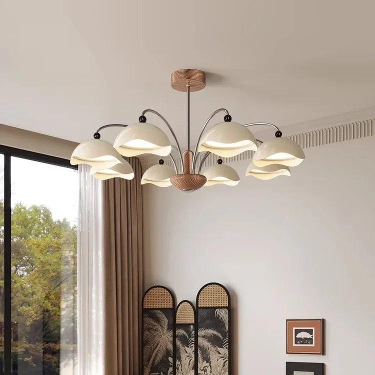 

Living Room Middle-aged Style Chandelier Main Lamp Eggshell American Retro High-end Walnut Color French Ceiling Pendant Lights