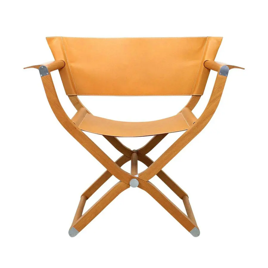 Modern  Camp Furniture Wooden Foldable Lazy Armchair Cozy Portable Saddle Leather Director Lounge Chair for Hotel Villa