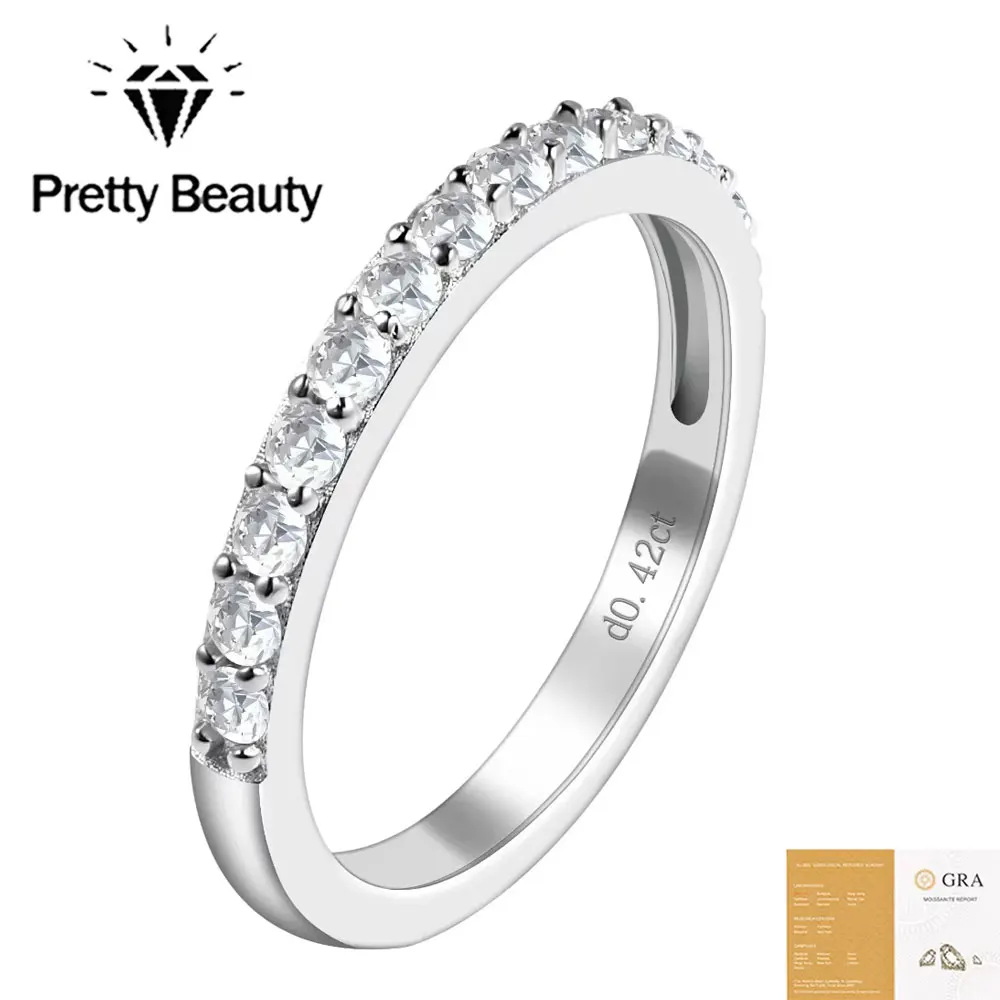 

Pretty Beauty Moissanite Wedding Band for Women 925 Silver Half Eternity Ring Stackable Promise Ring Hypoallergenic Jewelry Gift