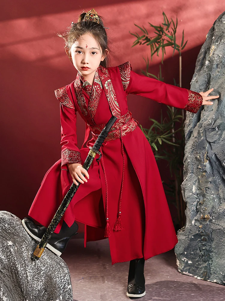 

Детские костюмы Мулан Hanfu для девочек, военная форма в рыцарском стиле для девочек, древние костюмы и костюмы для выступлений