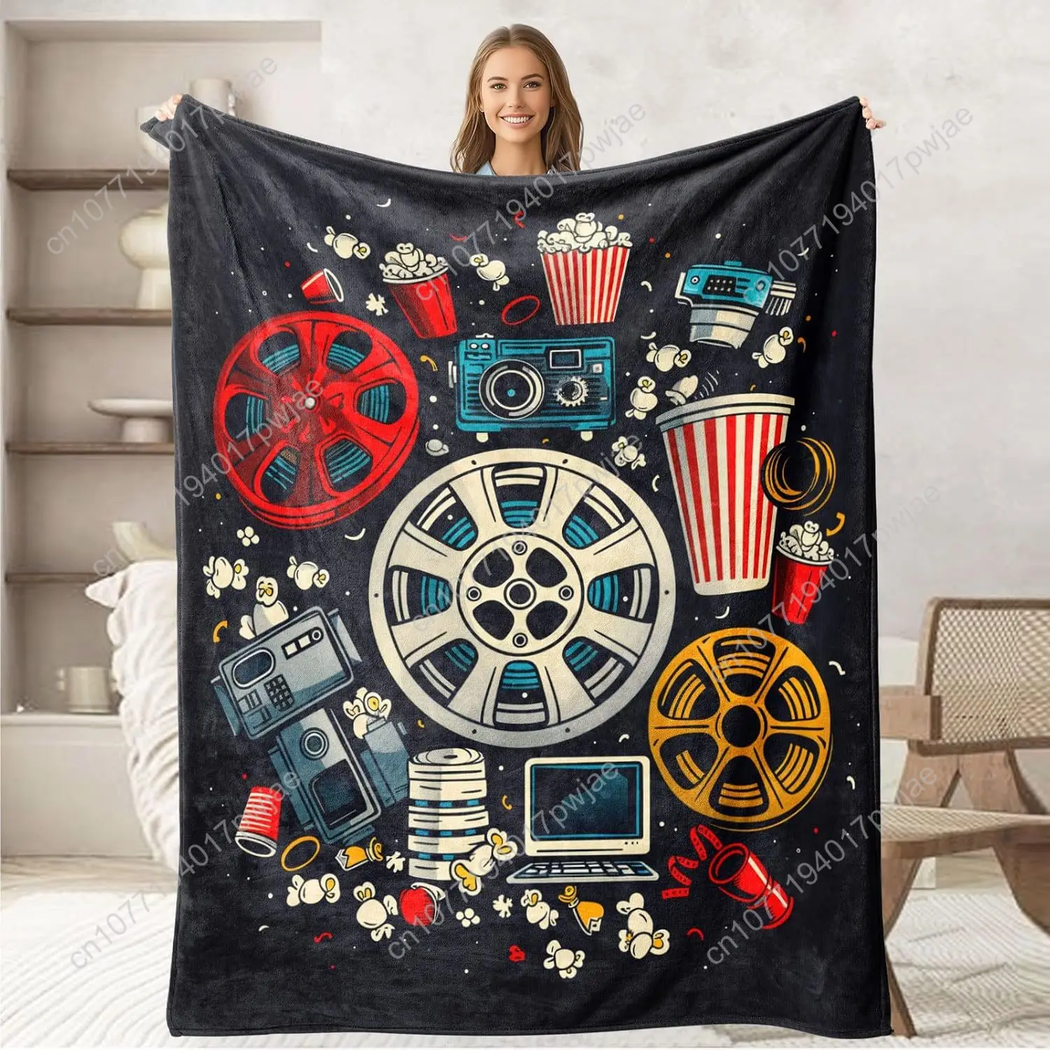 

Movie Lovers Throw Blanket - Adult & Kids, Cinema Gifts, Soft Flannel for Bed Couch