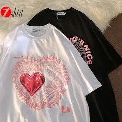 Camiseta con estampado romántico para mujer, ropa de calle, Tops, camiseta de manga corta Harajuku Y2k, camiseta holgada de gran tamaño para verano, ropa femenina