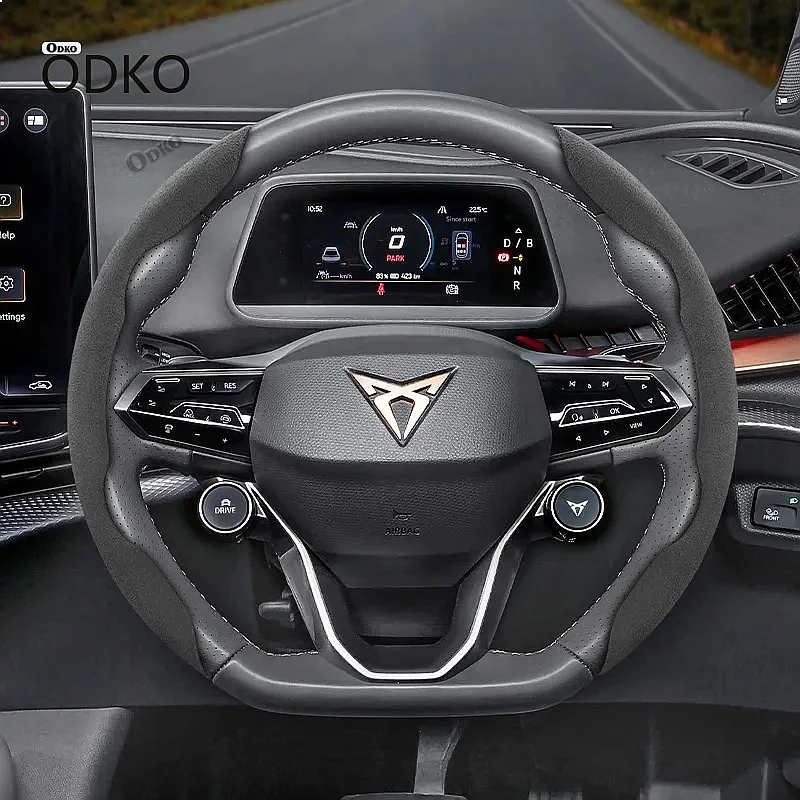 Suitable for Cupra Anti-Slip Buckle Segmented Suede Steering Wheel Cover for Models Such as Formentor, Leon Sportstourer