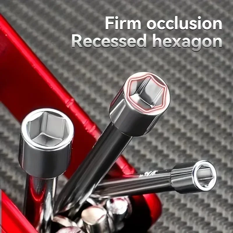 6 in 1 Folding Socket Wrench Set Nut Driver Portable Allen Screwdrivers Hexagonal Screw Key Multifunction Household Hand Tools