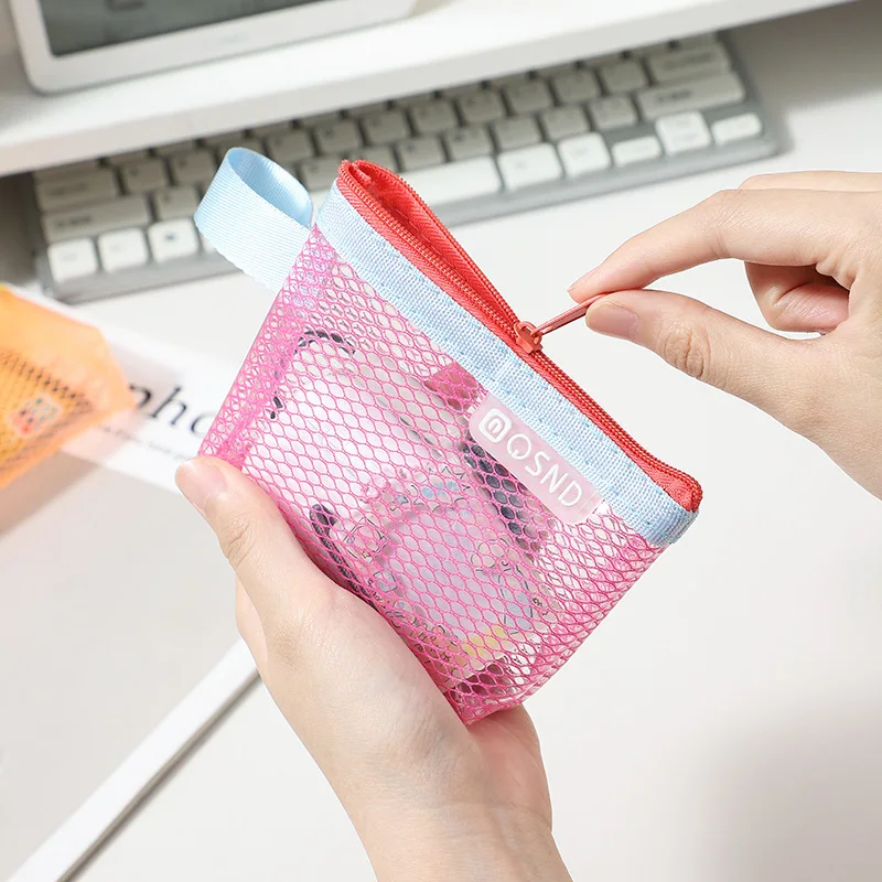 Travel Makeup Storage Bags New Mesh Coin Purse Simple Portable Mini Bag Multi-purpose Square Bag Double-layer Zipper Card Holder