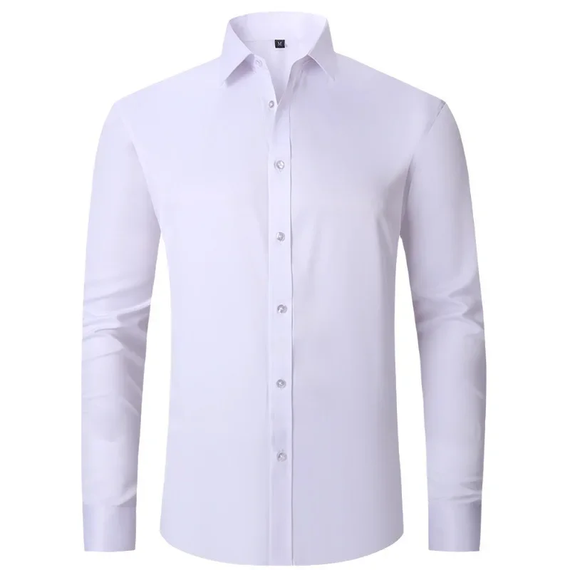 Explovoltage-Chemise monochrome pour hommes, élastique à quatre côtés, non repassable, résistante aux plis, vêtements d'affaires, vente en gros, best-seller