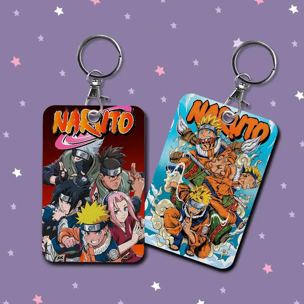 Anime N-NARUTOES 1Pc PU Leather Card Holder Keychain Key Ring Door Lock Access Tags ID Card Case Keychain Card
