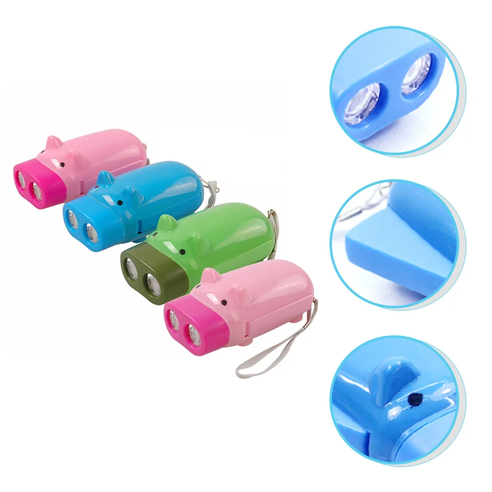 

4Pcs Portable Crank Flashlights Hand Pressing Pig-Shaped Flashlights Emergency Camping Lights Anti-Lost Strap Outdoor