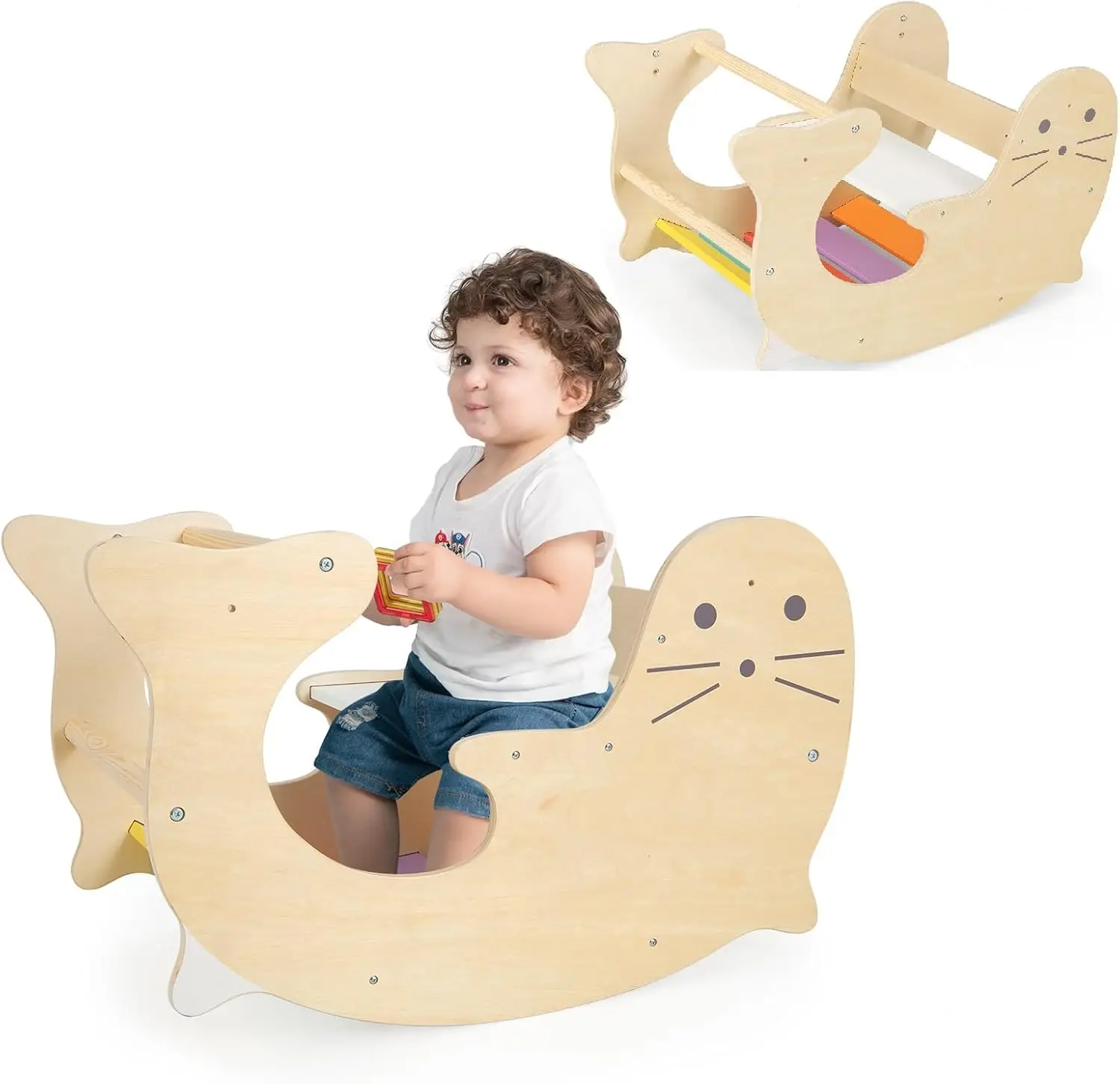 

4 in 1 Arch Climbing Toys for Toddlers, Montessori Wooden Arch Climber Ladder Structure and Rocker with Cushion Pad, Waldorf Chi