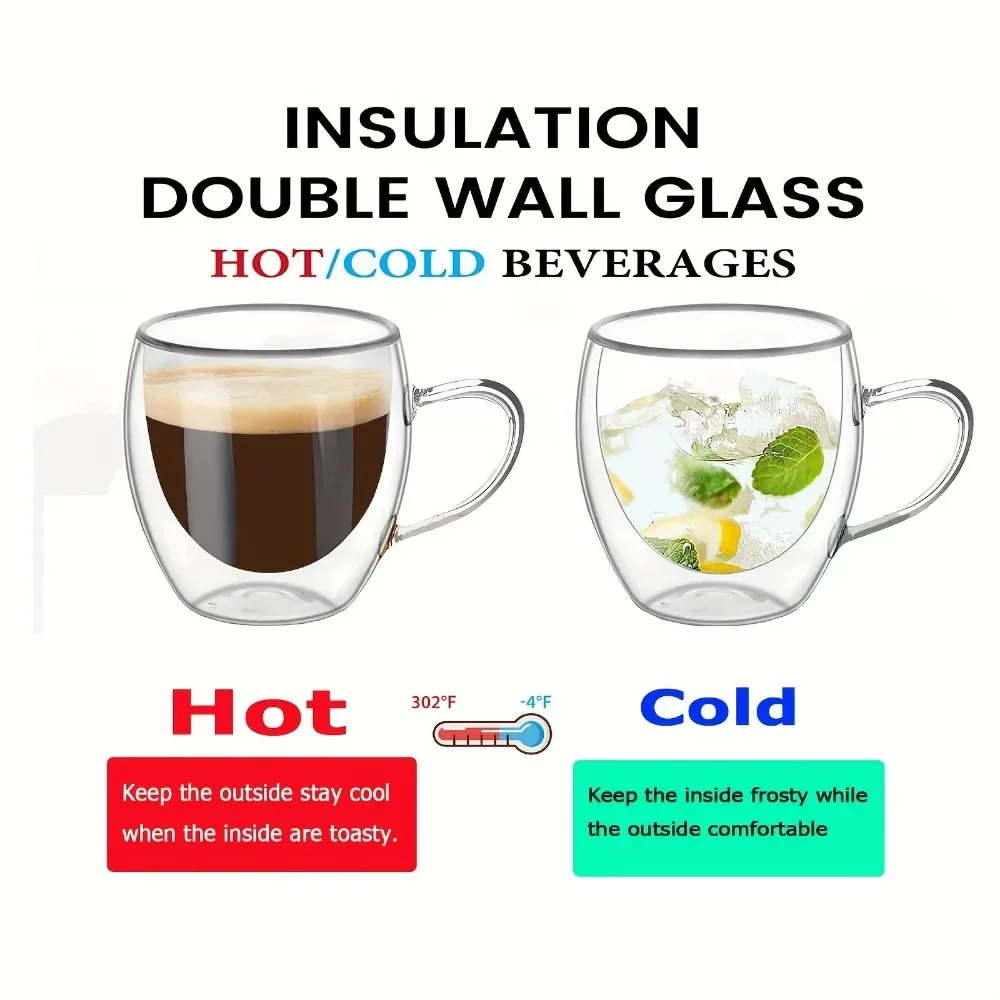 2pcs Glass Coffee Mugs High Borosilicate Glass Double Walled Espresso Coffee Cups Heat Insulated Water Cups Summer Drinkware