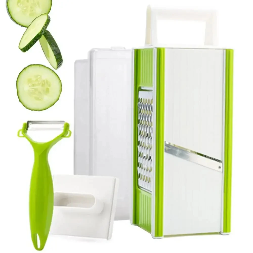 Multifunctional Vegetable Chopper & Slicer Durable Manual Four Sided Vegetable Cutter with Container Kitchen Cooking Accessories