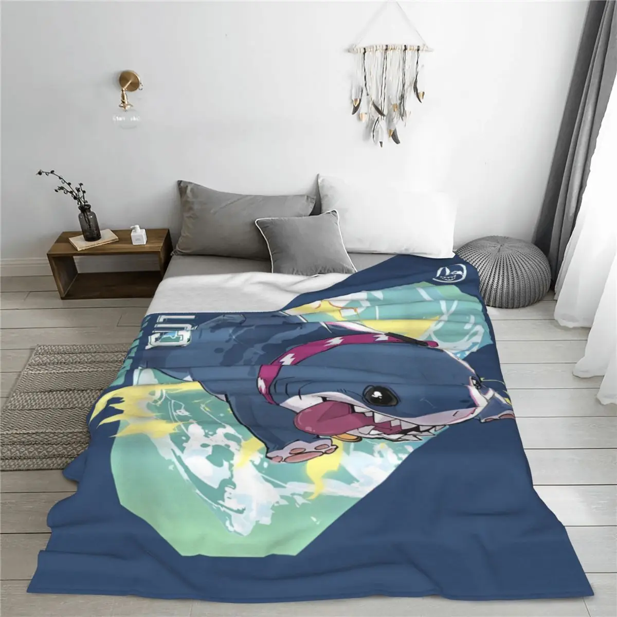 Marvel-Rivals PVP Jeff The Land Shark Blankets Fleece Print Oblivious Cuteness Multifunction Throw Blanket Outdoor Bed Rug Piece