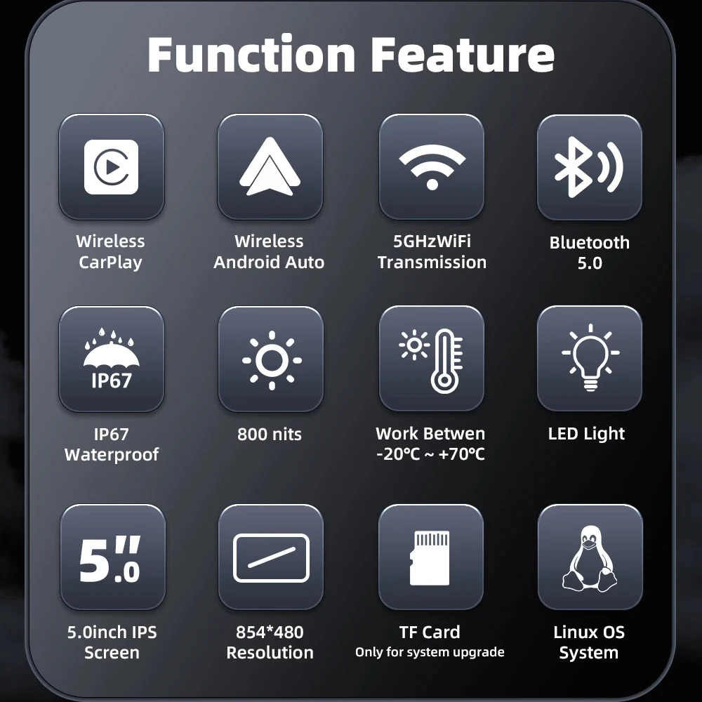 Freedconn Motorcycle Navigation Wireless CarPlay Moto Android Auto Digital Motorcycle Dashboard GPS 5.0inch Display Screen