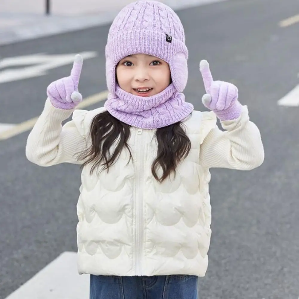 3Pcs/Set Solid Color Hat Scarf Gloves Set Earflap Coldproof Winter Pullover Hat Thickened Windproof Ear Protection Caps Autumn
