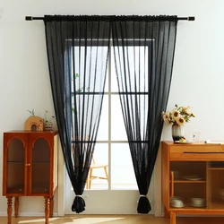 1pc Black Polyester Fabric Sheer Curtain,Rod Pocket,Dark Style Translucent Gauze Curtains for the Room Decor