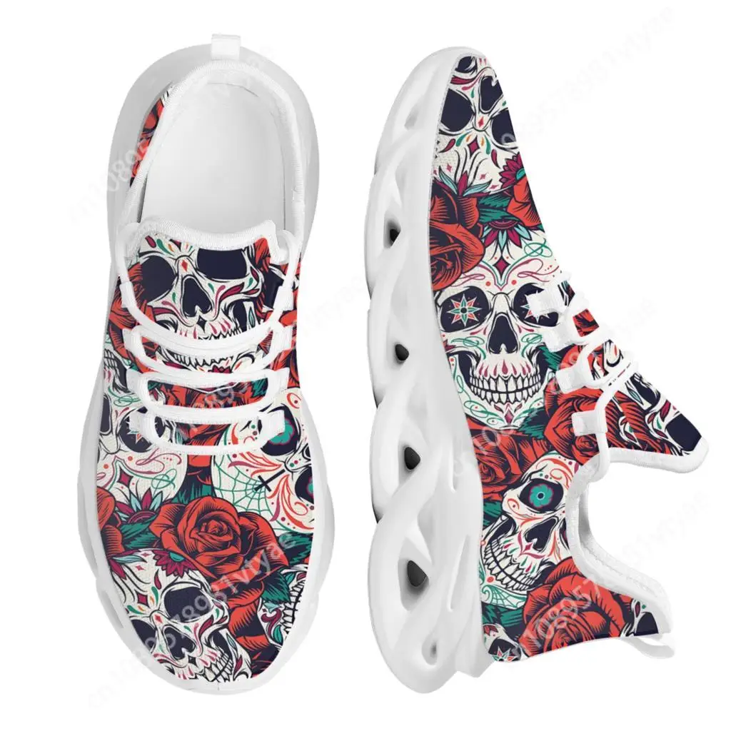 Custom Made White Red Blue Classic Candy Skull Rose Women Shoes New Chunky Sneakers Lace-Up Vulcanize Shoes 2022 Plus Size