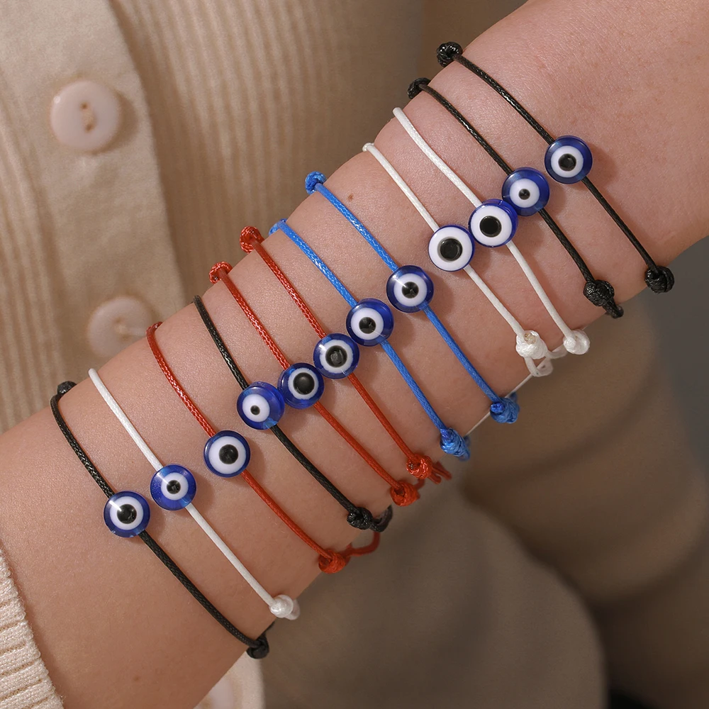 

New In Trendy Vintage Colored Rope Devil's Eye Hand Rope Hand-Woven 12 Sets of Bracelet Lovers Friend Bracelet Jewelry Sets