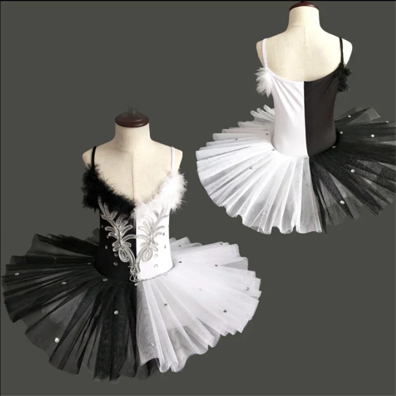 

Black and White Stitching Ballet Dance Tutu Dress Girls Professional Swan Lake Delicate Lace Children Ballerina Dress Costumes