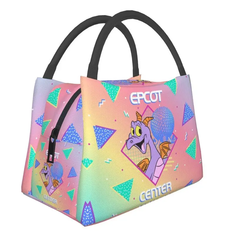 

Cute Pastel Figment Insulated Lunch Bag Women Dragon Epcot Center Lunch Container for Office Outdoor Storage Meal Food Box