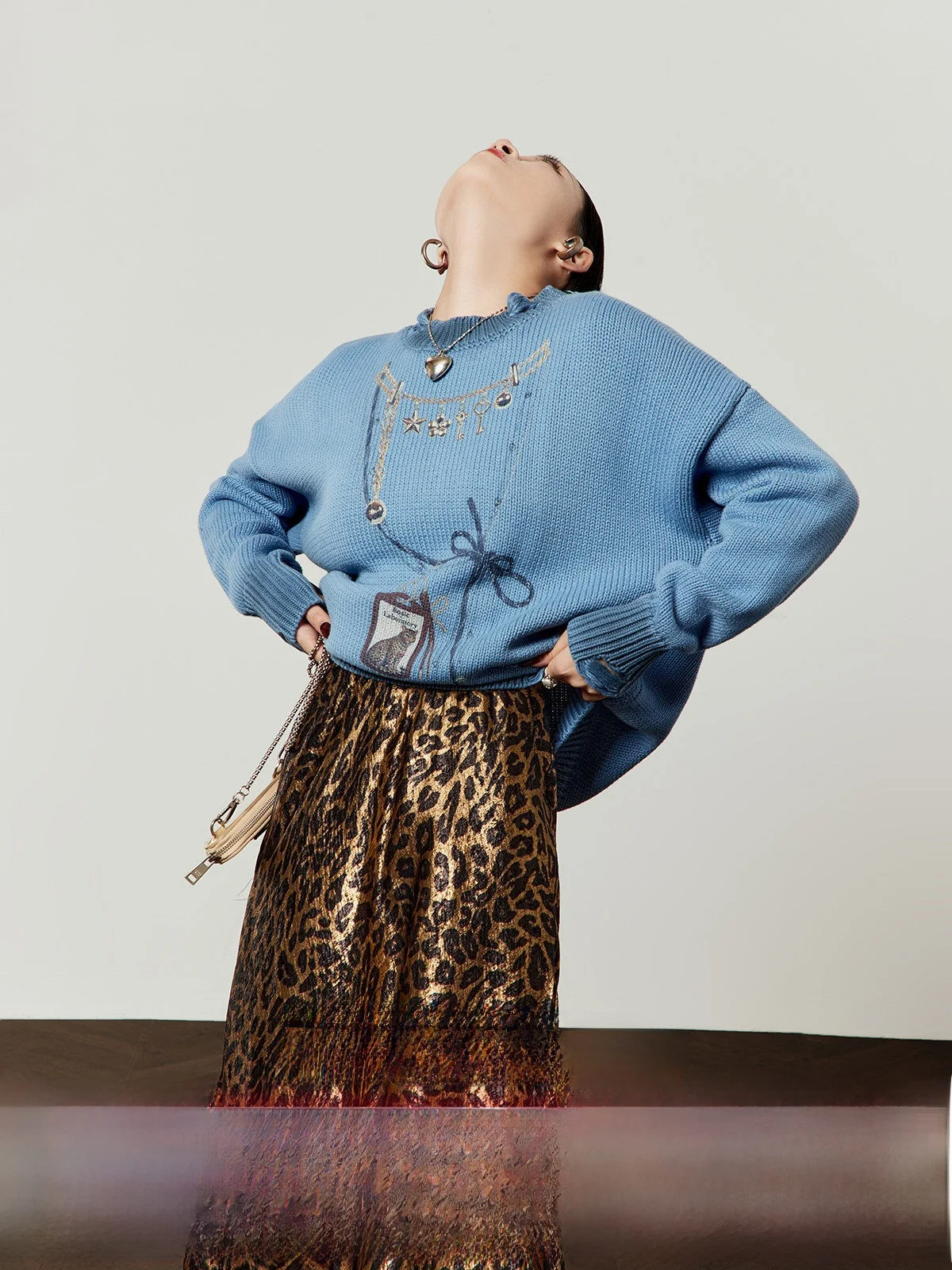 

Золотисто-синий вязаный свитер с принтом Cisas, женский, свободного кроя, повседневный, с длинными рукавами, весенняя новинка