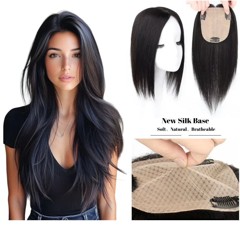 

100% Human Hair Topper Women Silk Base Middle Part 25cm 30cm 35cm For A Confident Fuller Hair Look