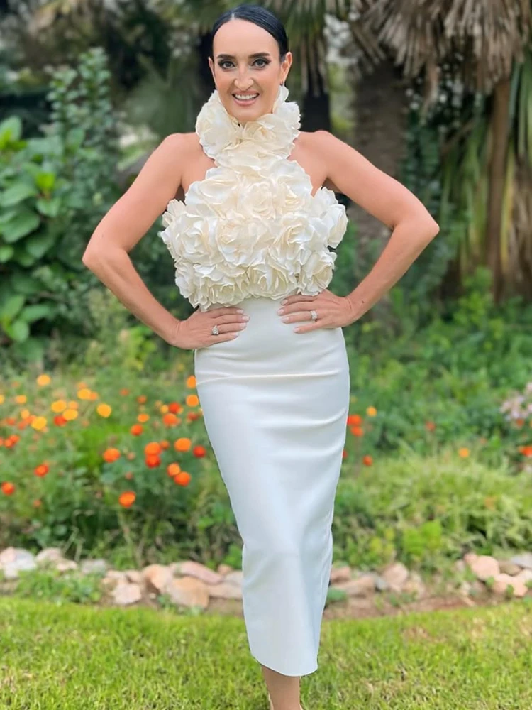 

Elegant Floral - Embellished Halter Bodycon Midi Bandage Dress Celebrity Party Evening Formal Dinners Gown