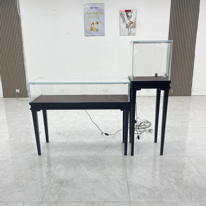 

Customize.Black Iron Metal Frame Glass Jewelry Display Set with LED Lighting Retail Store