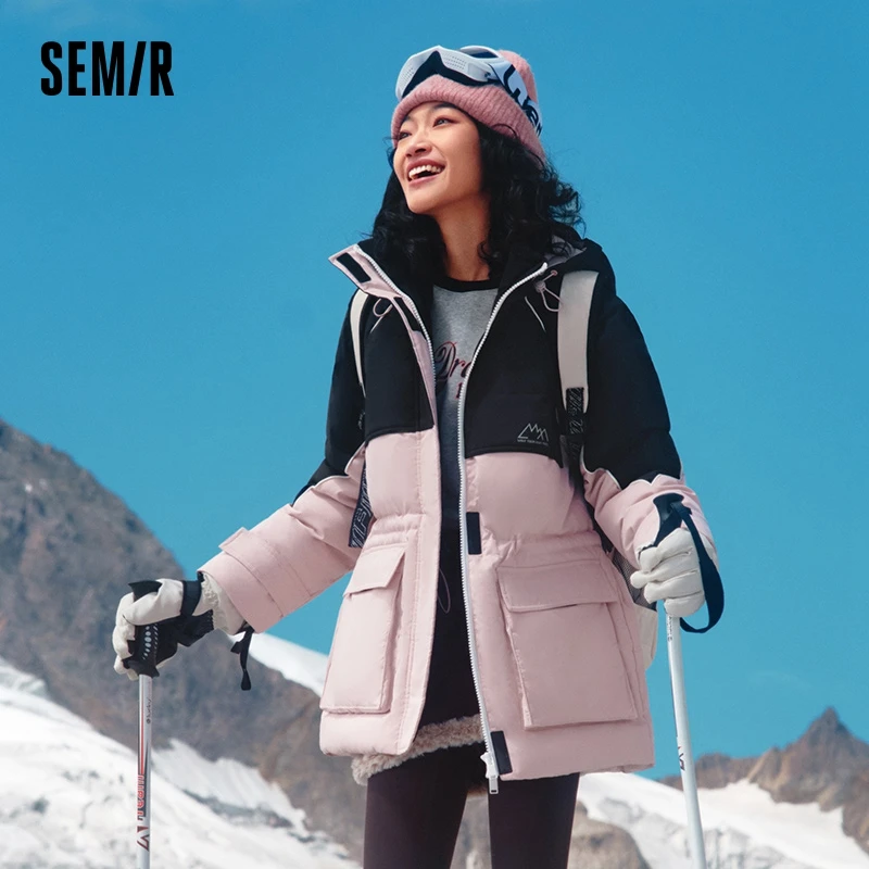 Semir piumino donna di media lunghezza a tre prove di stoccaggio di calore allentato maniche Raglan 2023 nuovo cappotto in vita abbinato ai colori