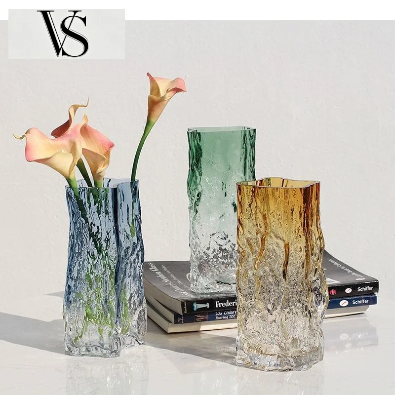 Hydroponic Pots Flower Decorative Arrangement Desk Decoration Floral Vases Glacier Gradual Transparent Glass Vase