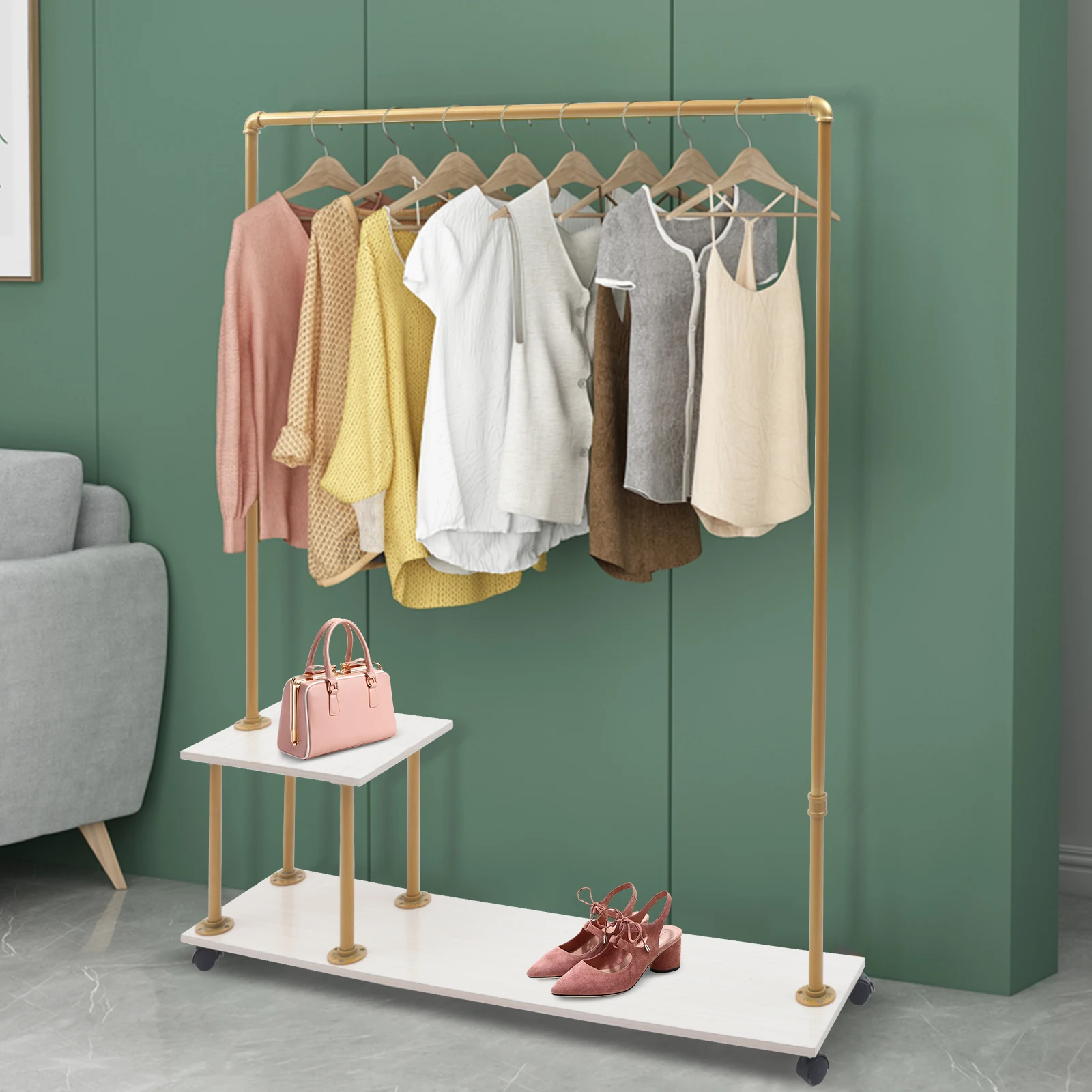 

Luxury Metal Display Clothing Shelves Boutique Clothing Display Shelf Design Heavy Duty Metal Clothing Rack Closet Organizer