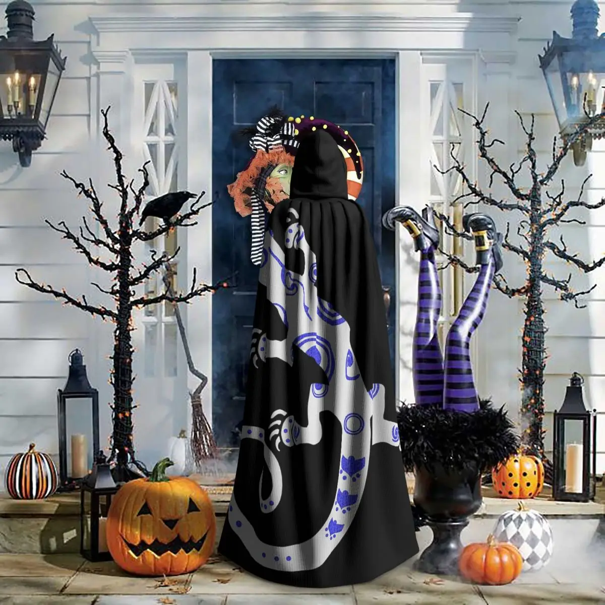 Рептилия, этническая этническая ящерица, длинный плащ с капюшоном, средневековый костюм ведьмы, накидка для косплея, накидка на Хэллоуин, вампир, для взрослых, унисекс