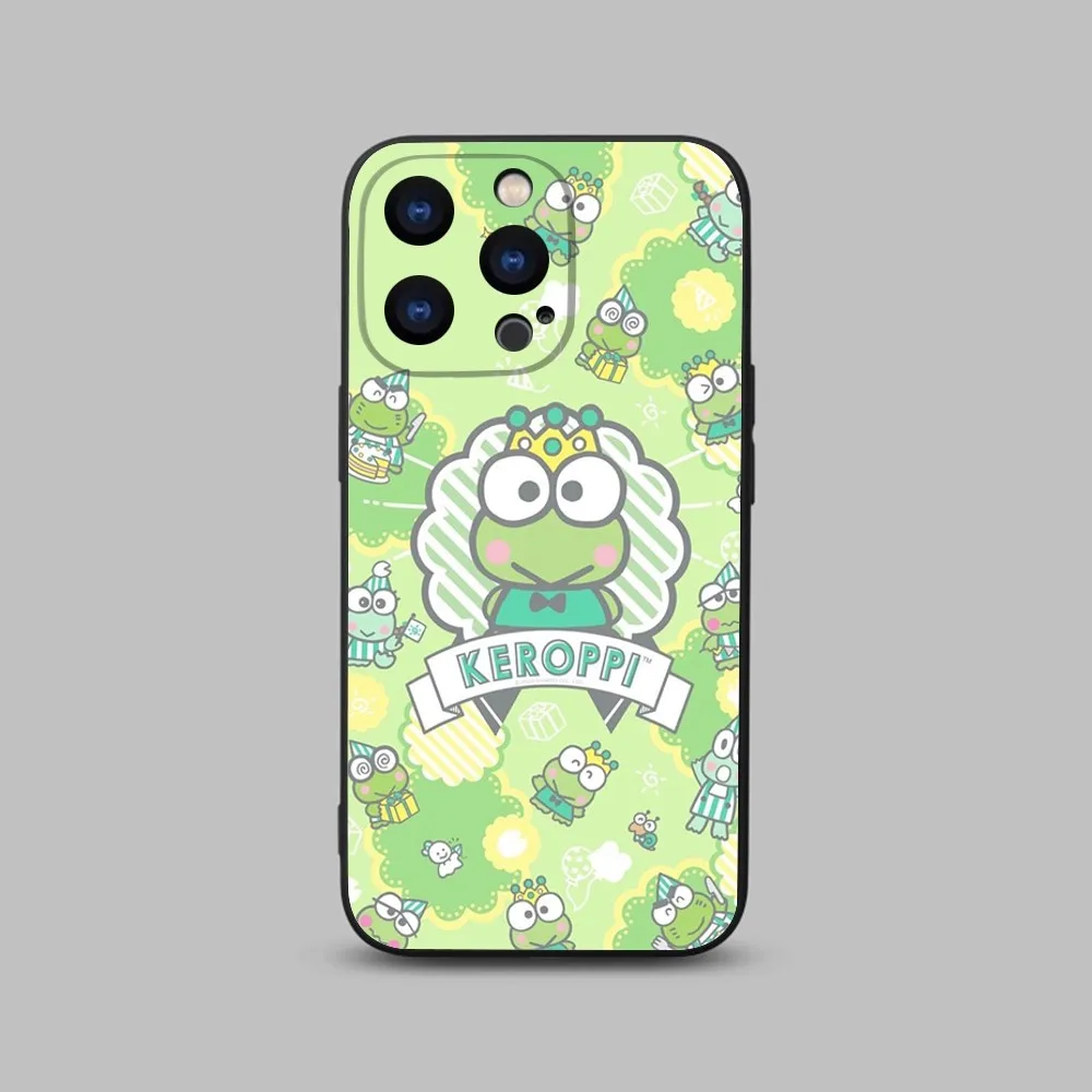 K-Kero K-Keroppi Phone Case For iPhone 15,14,13,12,11 Plus,Pro,Max,XR,XS,X,7,8 Plus,SE,Mini Black Silicone Soft