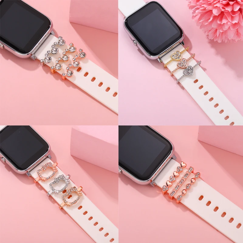 Silicone Watchband Charms for Apple Bracelet Cute Decorative Charms for Smartwatch Soft Strap Jewelry Stud for Iwatch Watch Band