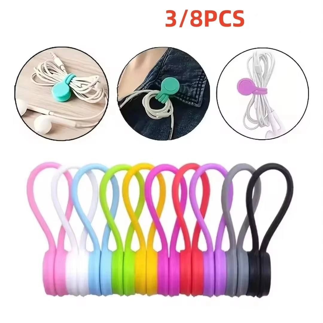 Colorful Reusable Magnetic Cable Ties Cord Organizer Silicone Magnetic Cord Ties for Bundling Stuff Book Marker Fridge Magnets