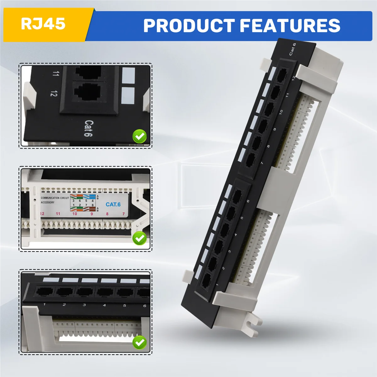 Beauty Network Tool Kit 12-Port CAT6 Patchpanel RJ45 Networking Wandmontagerek mit Oberflächen-Wandhalterung