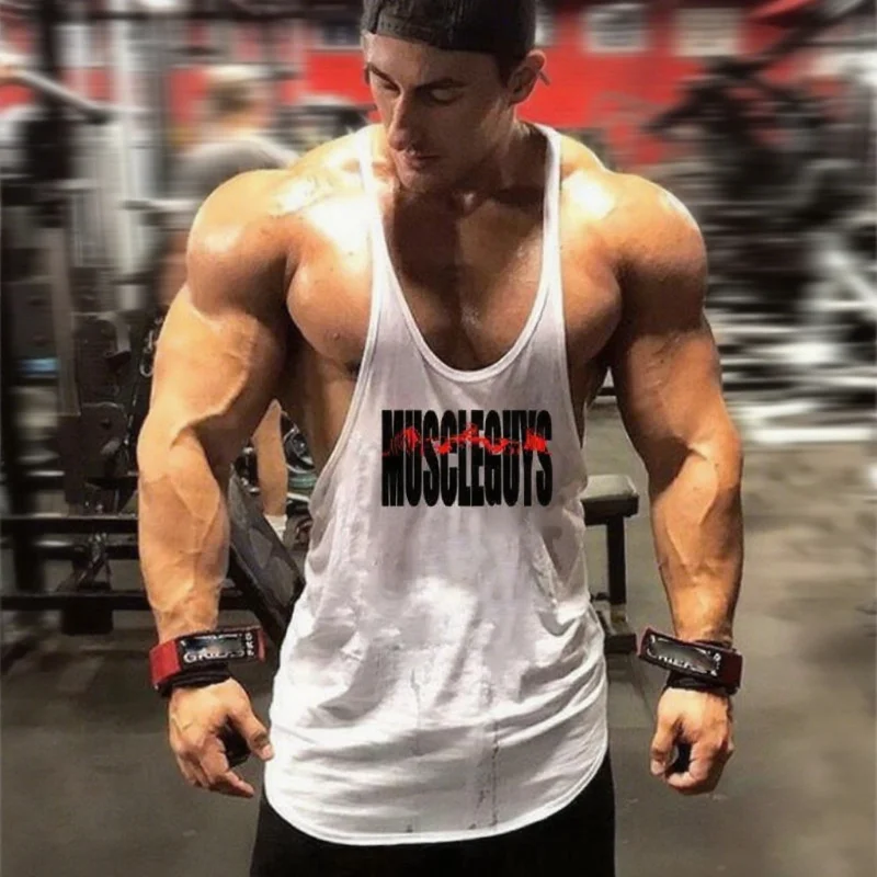 

Men's Printed Gym Stringer Vest Cotton Bodybuilding Sleeveless Vest Muscle Fitness Wear Bodybuilding Loose Breathable Sling